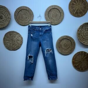 Express Boyfriend Mid Rise Jeans 6 Blue Distressed